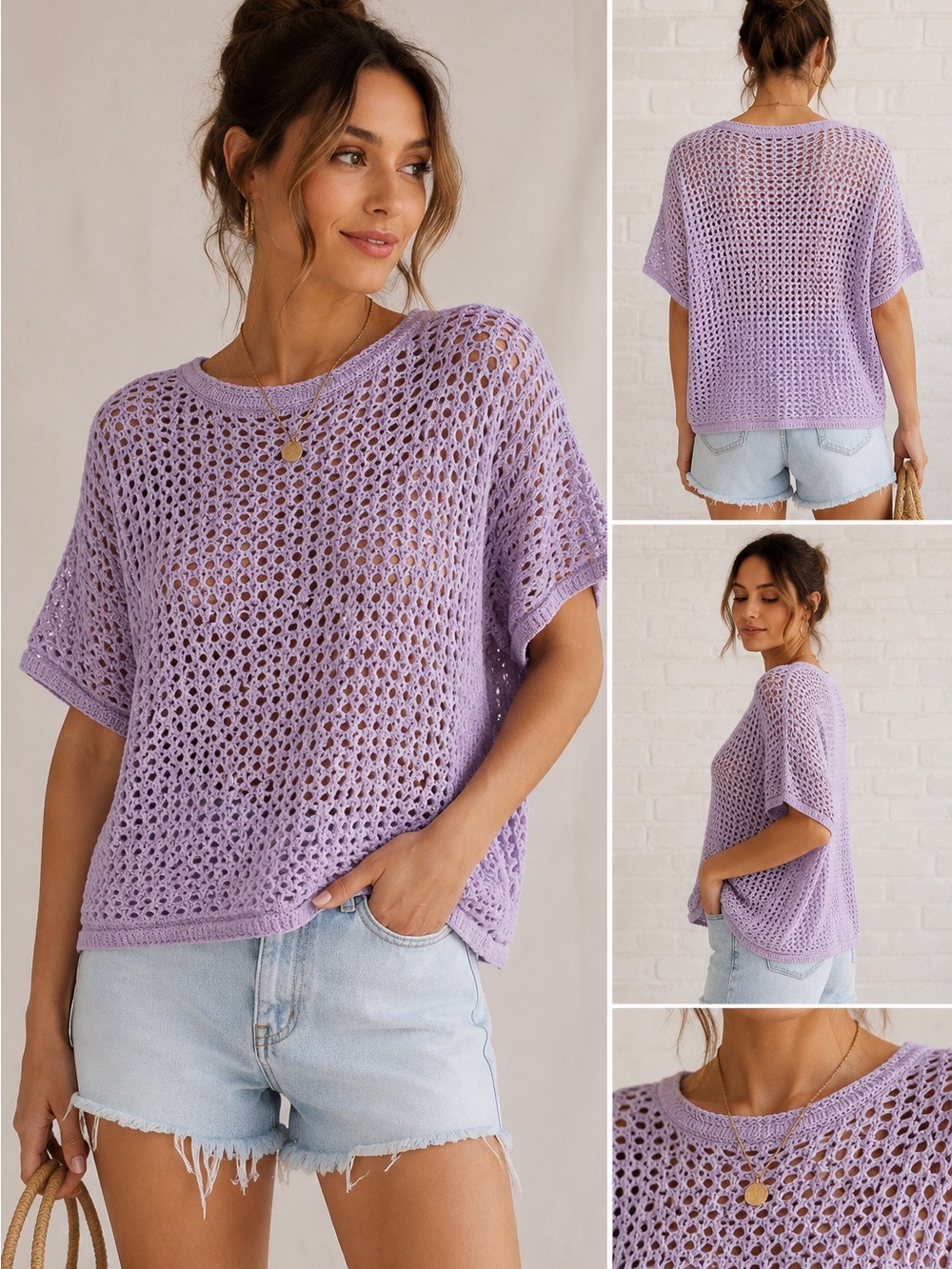 Stella & Deux Sweater XL NWT Lavender Open Knit Crochet Soft